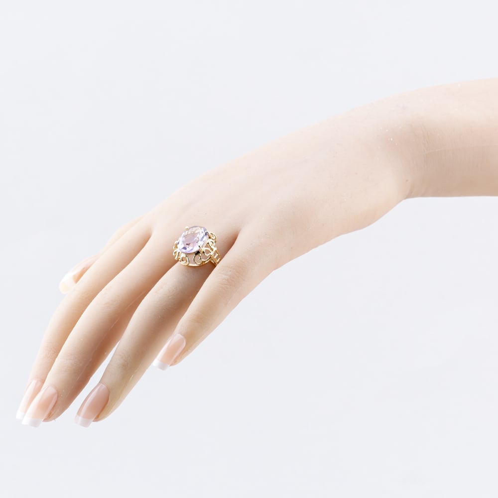 Pre-Owned 9ct Yellow Gold Amethyst Large Oval Ornate Dress Ring 41103667