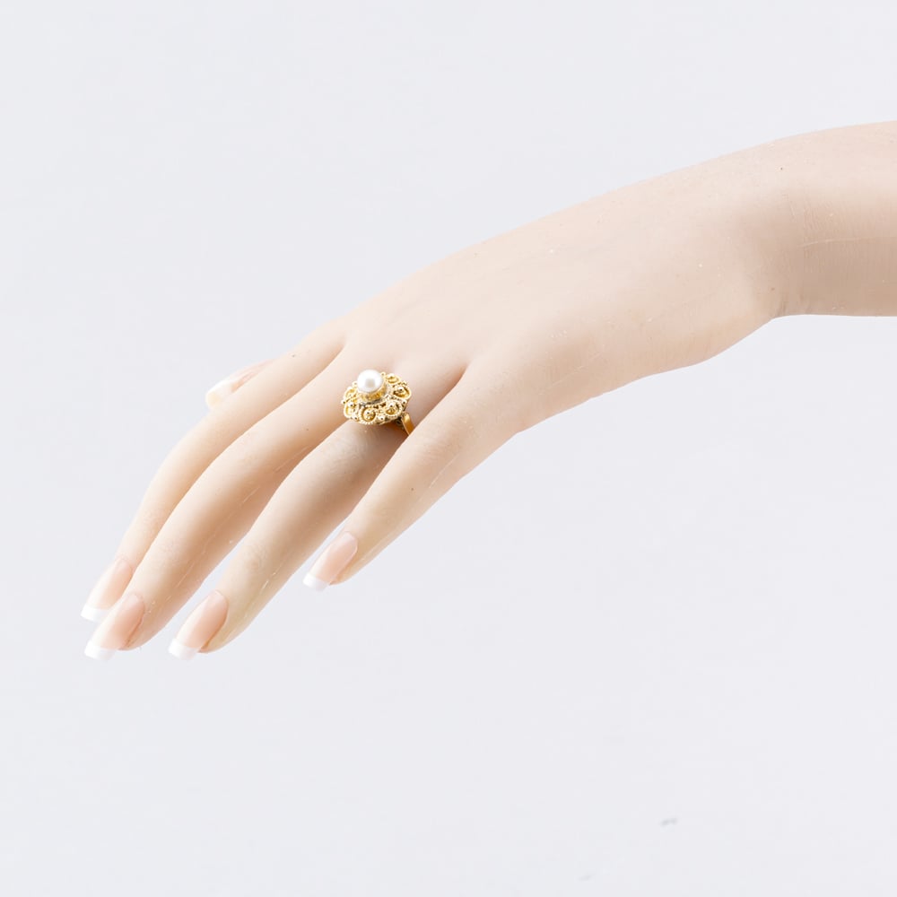 Pre-Owned Yellow Gold Cultured Pearl Ornate Dress Ring 41103839
