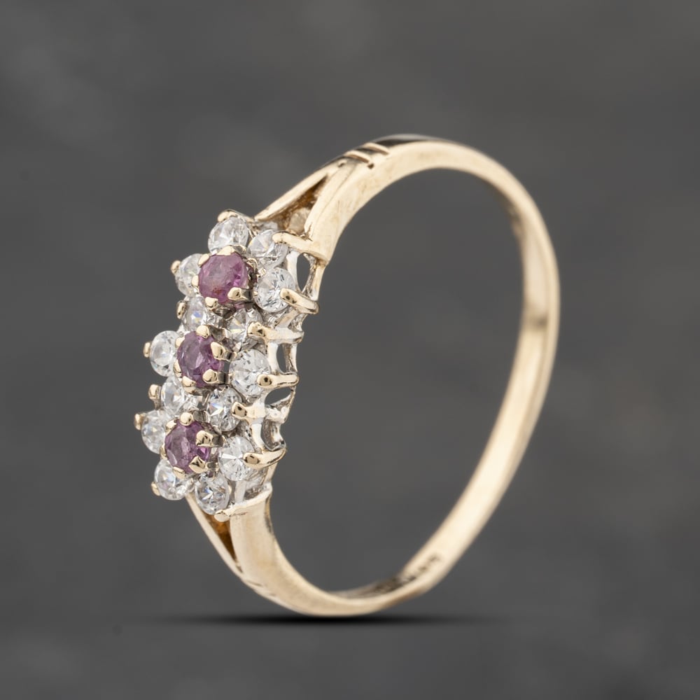 Click to view product details and reviews for Pre Owned 9ct Yellow Gold Ruby And Cubic Zirconia Triple Cluster Ring 41103869.