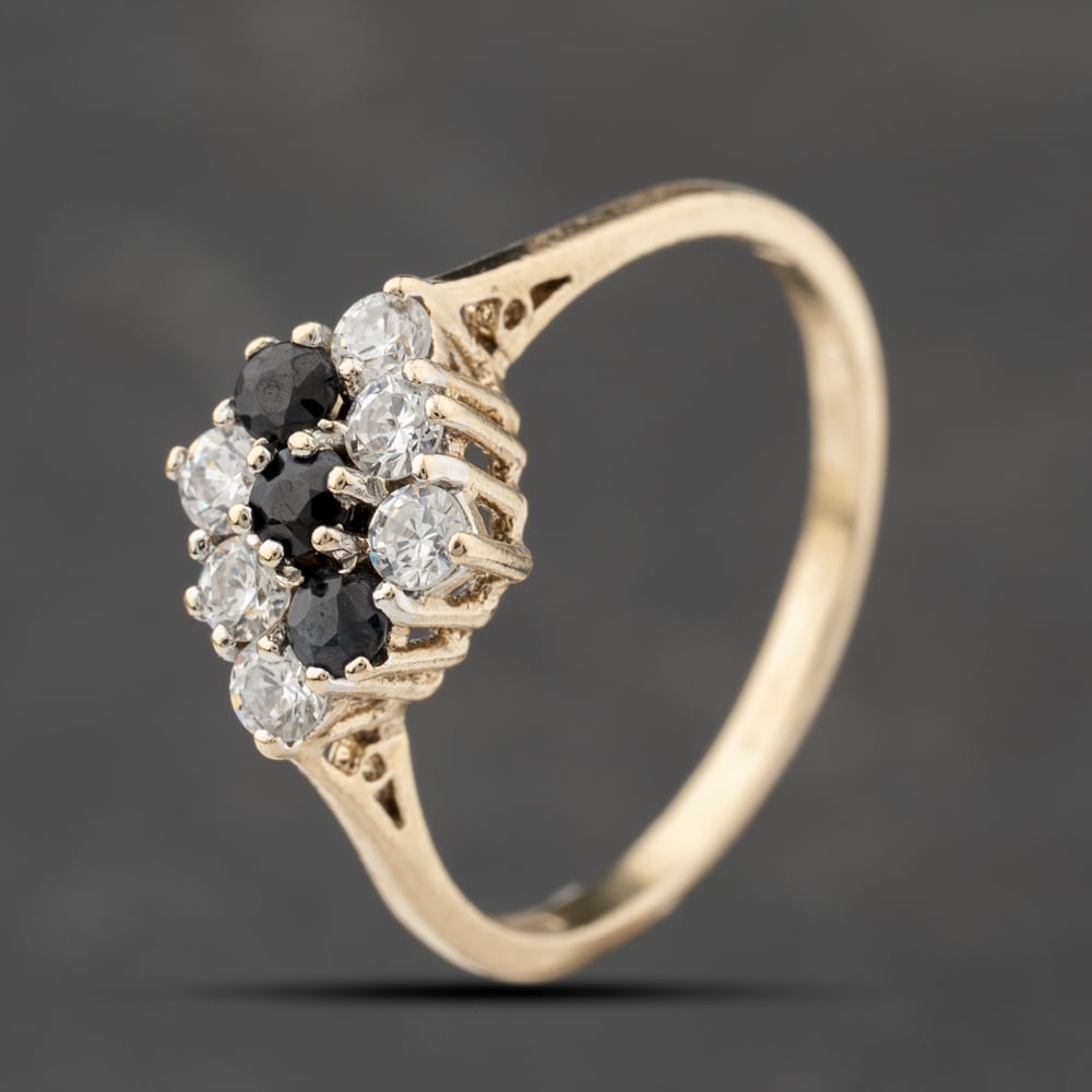 Click to view product details and reviews for Pre Owned 9ct Yellow Gold Sapphire And Cubic Zirconia Three Row Cluster Ring 41103876.