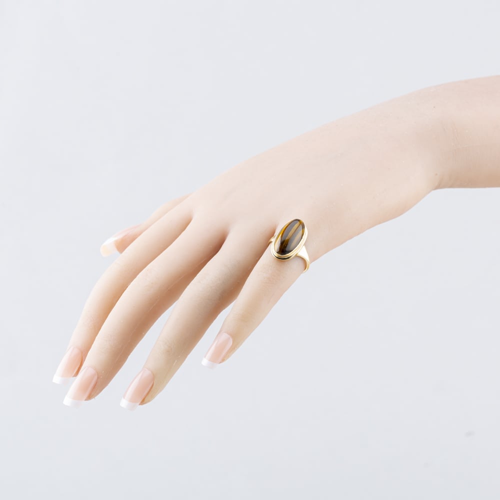 Pre-Owned Yellow Gold Tigers Eye Oblong Dress Ring 41103912