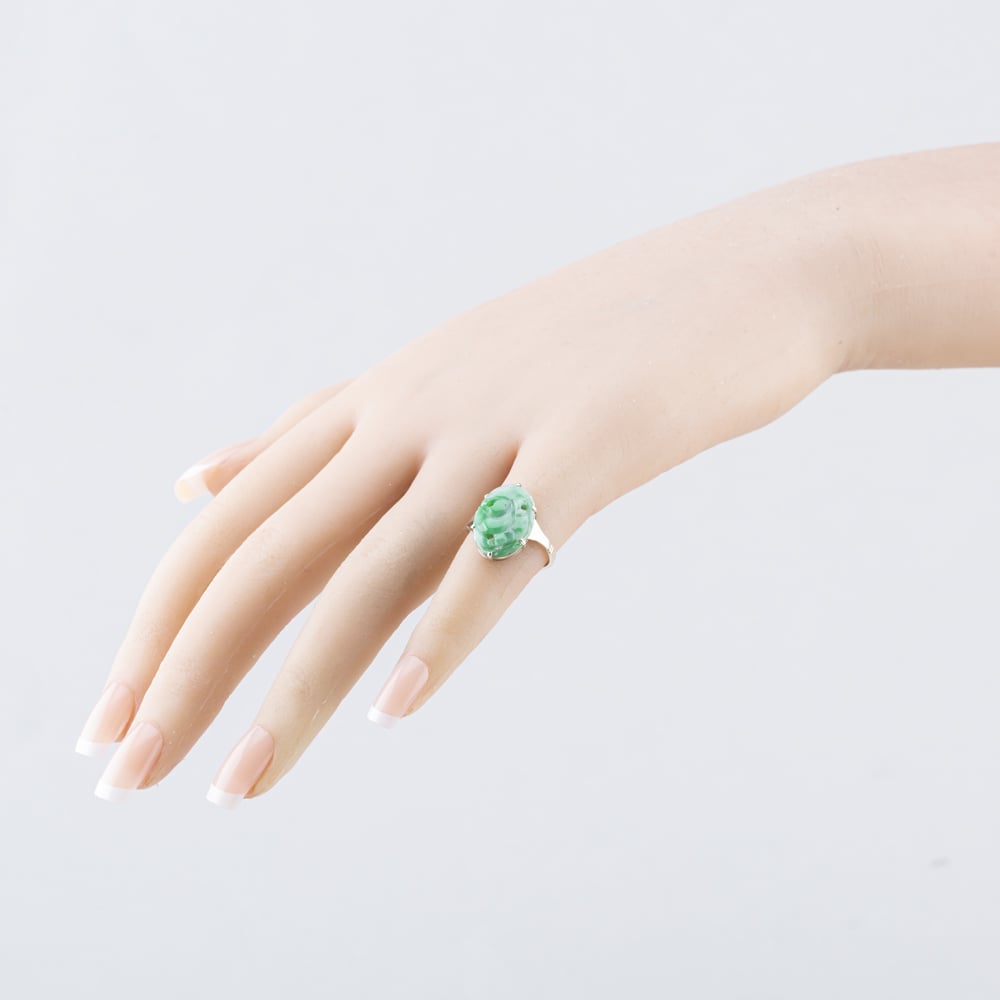 Pre-Owned Antique White Gold Jade Oval Dress Ring 41103916