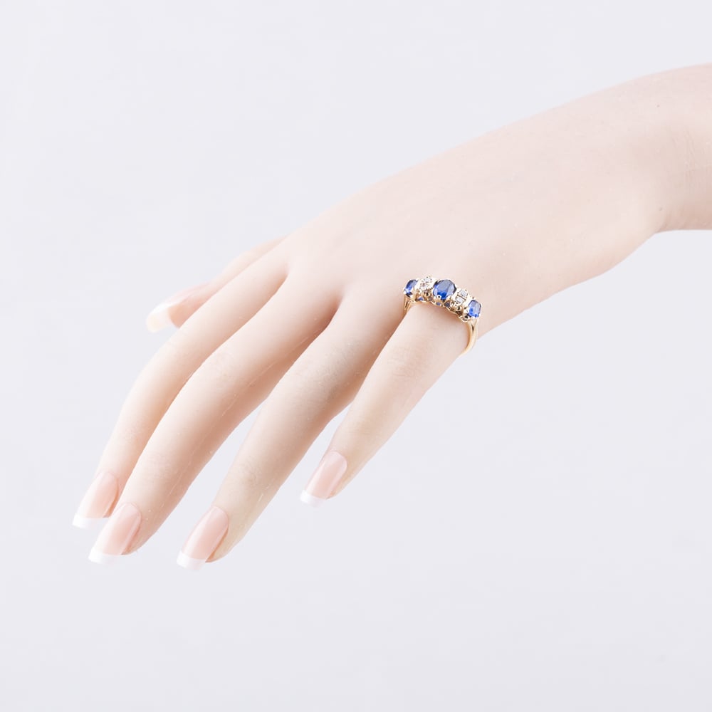 Pre-Owned 9ct Yellow Gold Blue Spinel & White Spinel Seven Stone Ring 41103932