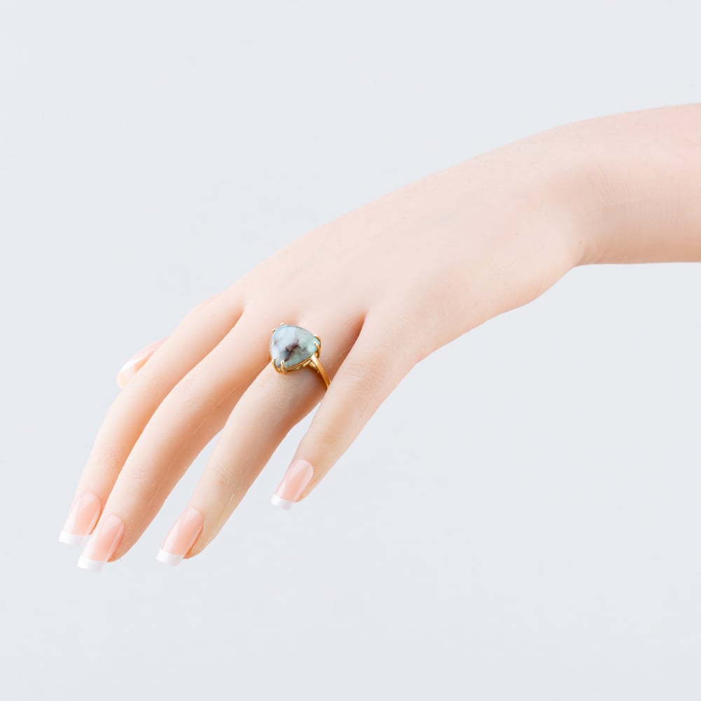 Pre-Owned 9ct Yellow Gold Moss Agate Triangular Dress Ring 41103951