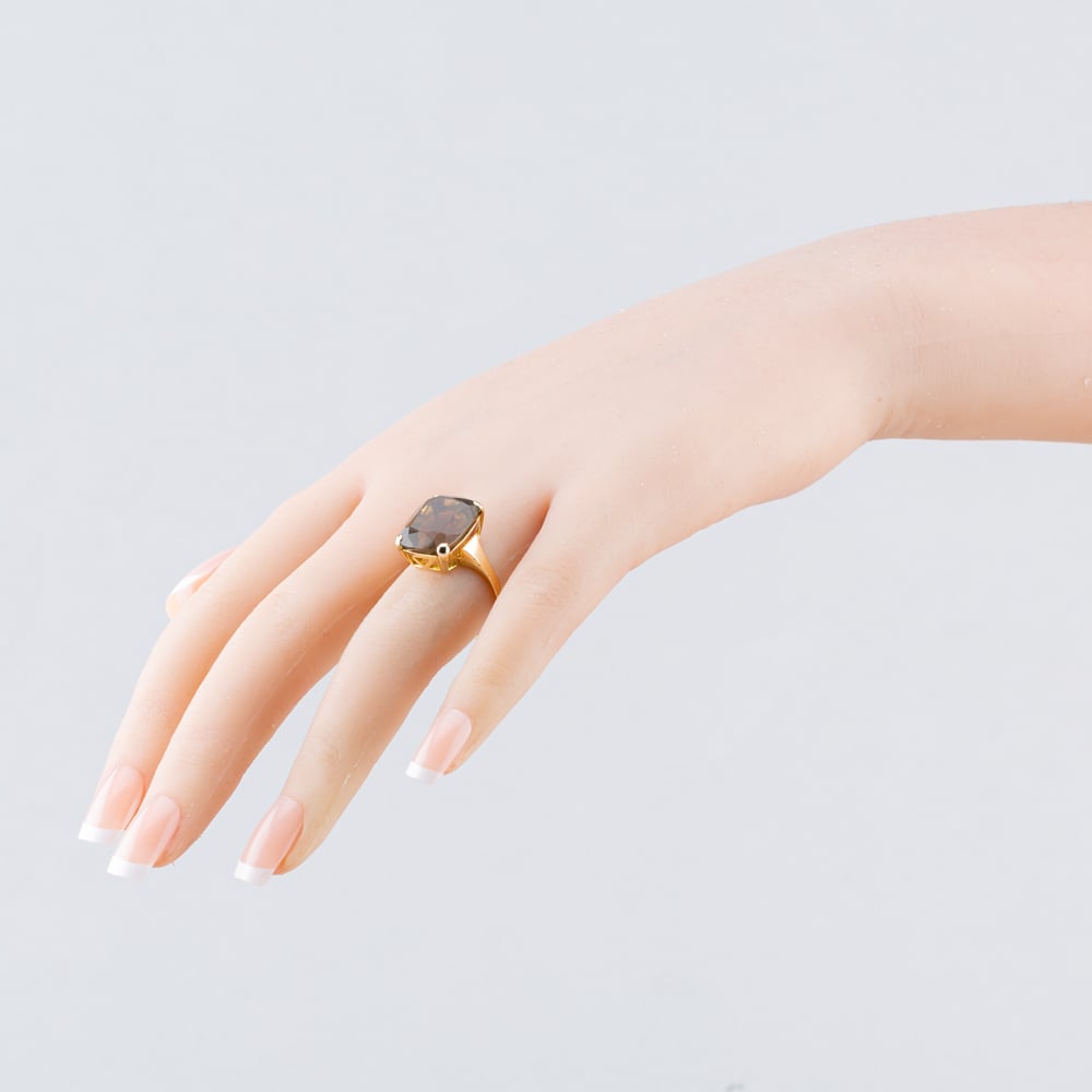 Pre-Owned 9ct Yellow Gold Smoky Quartz Large Oblong Dress Ring 41103985