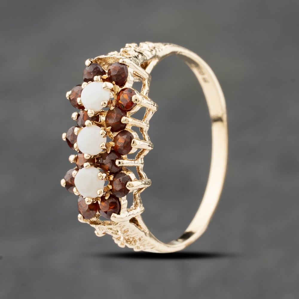 Pre-Owned 9ct Yellow Gold Opal &amp; Garnet Cluster Ring 41104058