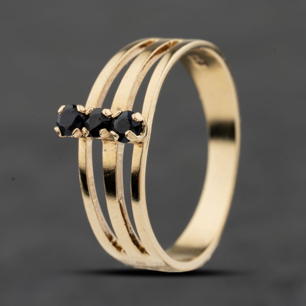 Pre-Owned 9ct Yellow Gold Sapphire Three Row Ring 41104095