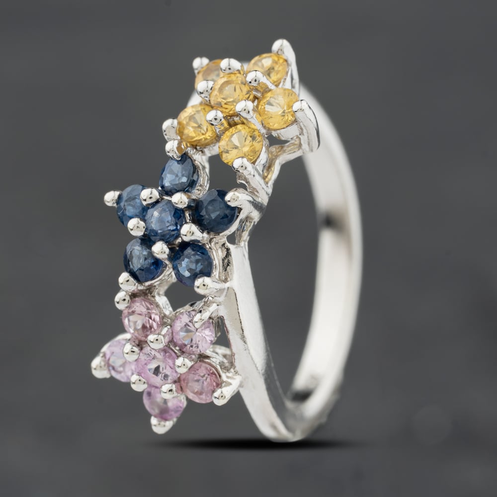 Pre-Owned 9ct White Gold Cubic Zirconia Triple Cluster Dress Ring 41104126