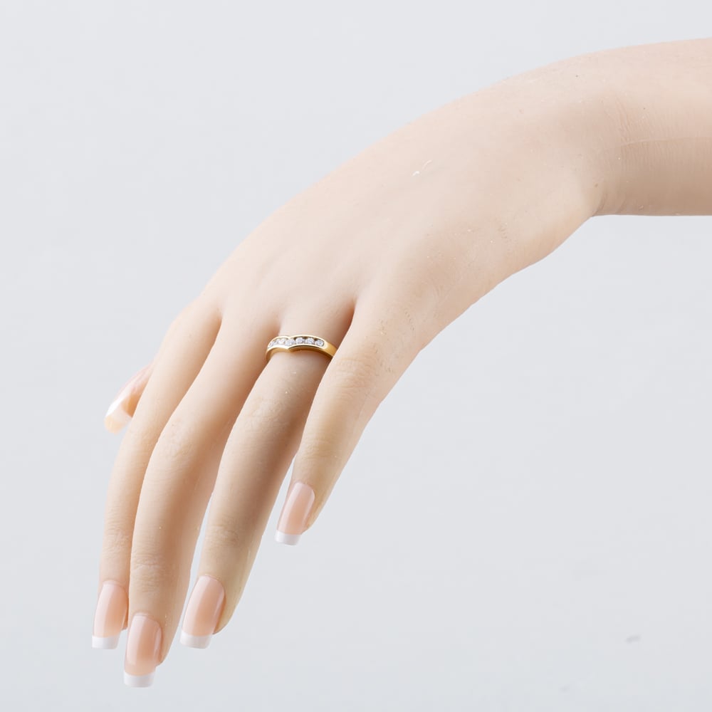 Pre-Owned 9ct Yellow Gold Cubic Zirconia Channel Set Half Wishbone Ring 41104212