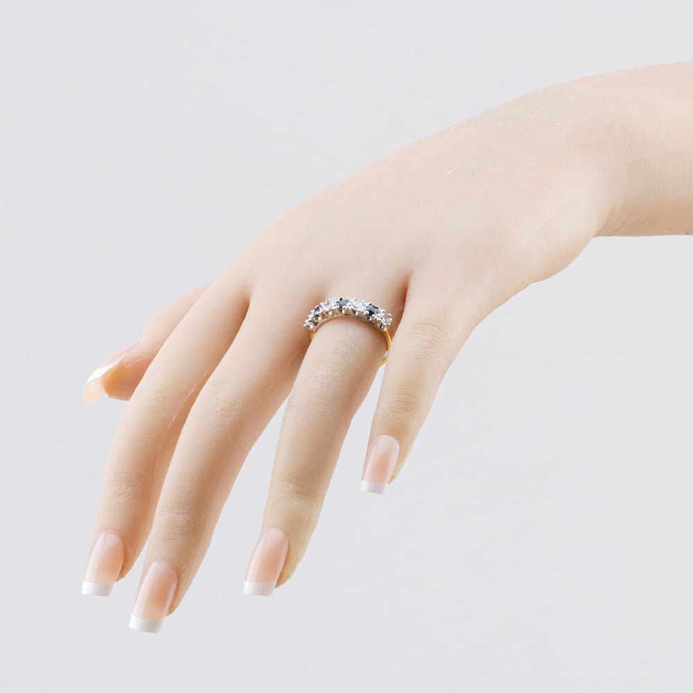 Pre-Owned 9ct Yellow Gold Sapphire & Cubic Zirconia Half Eternity Ring 41104223
