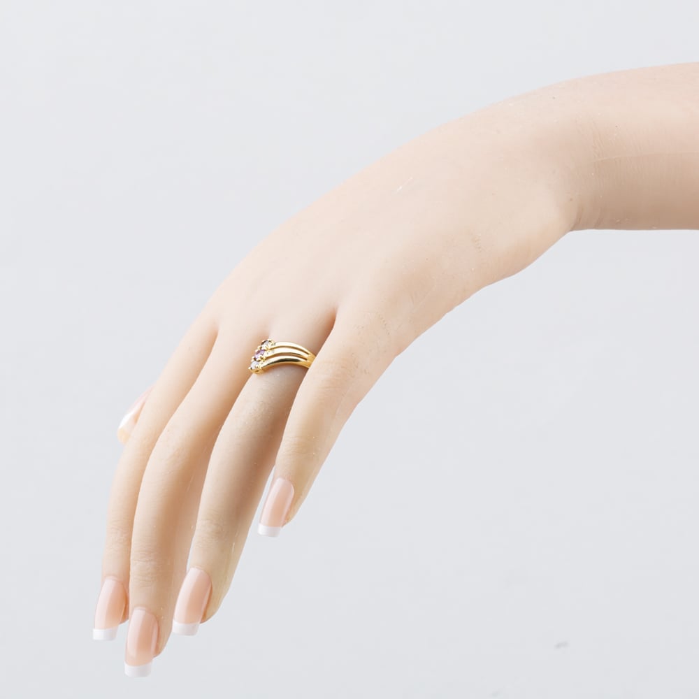 Pre-Owned 9ct Yellow Gold Pink Sapphire & Cognac Diamond Half Wishbone Ring 41104245