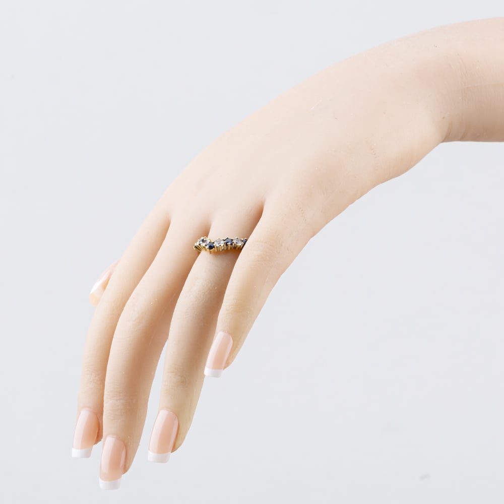 Pre-Owned 9ct Yellow Gold Sapphire & Cubic Zirconia Wishbone Ring 41104290