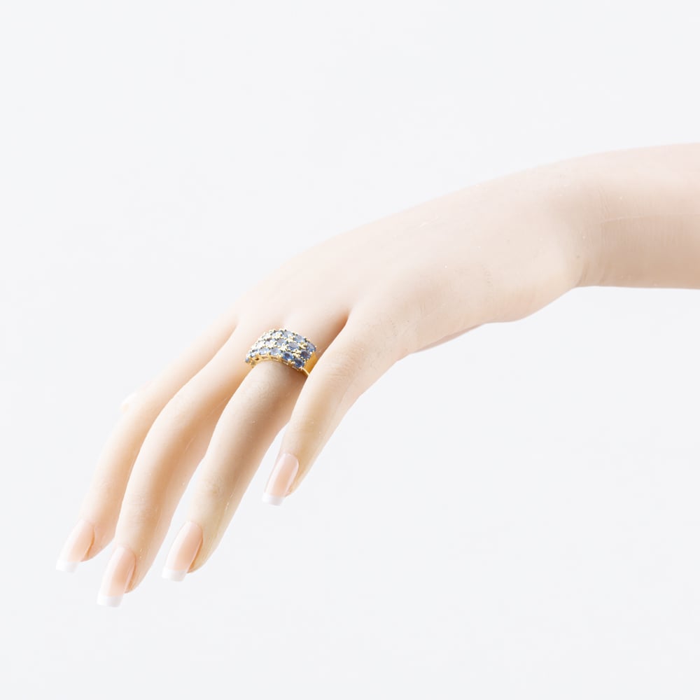 Pre-Owned 9ct Yellow Gold Blue Topaz Three Row Ring 41104335