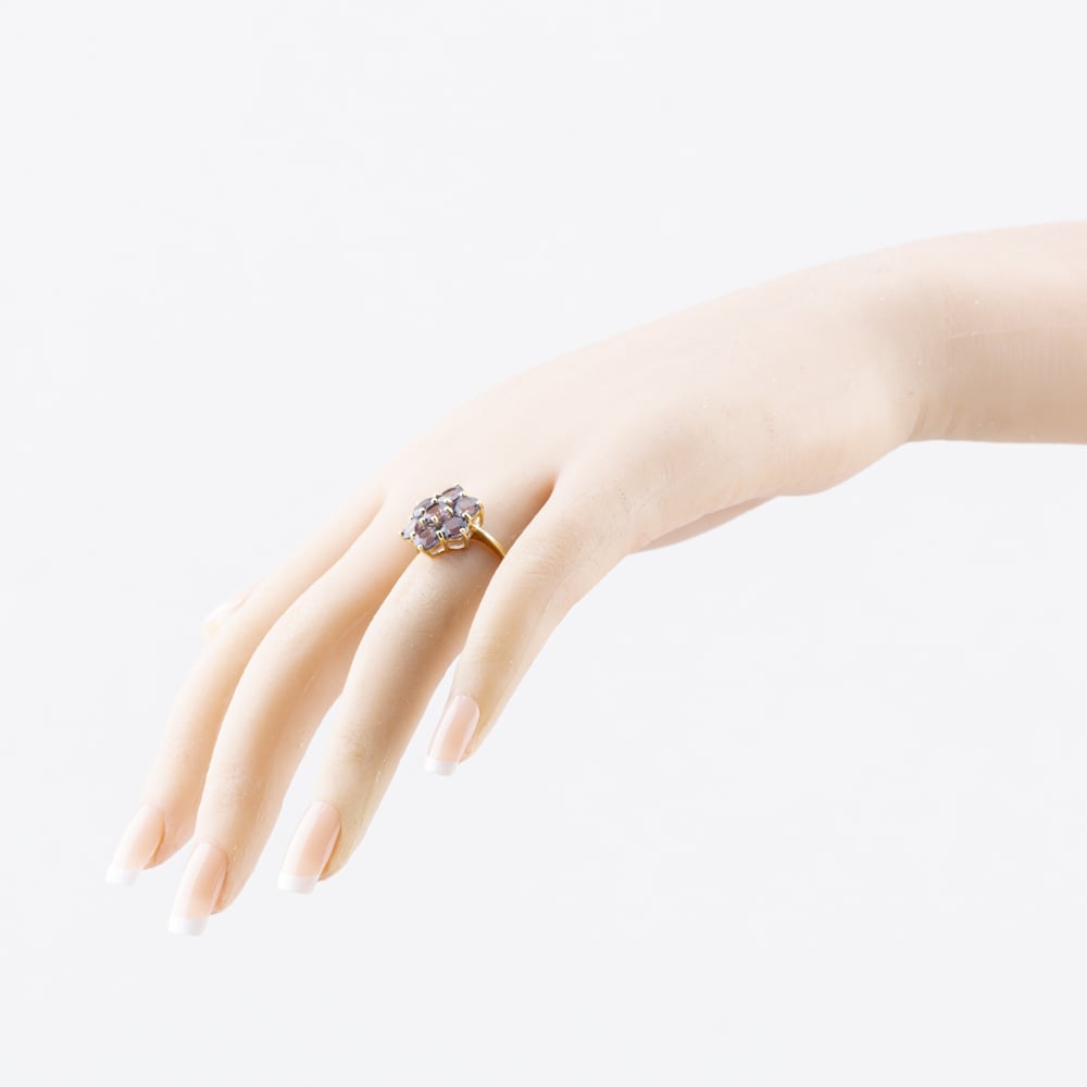 Pre-Owned 9ct Yellow Gold Amethyst Flower Cluster Ring 41104349