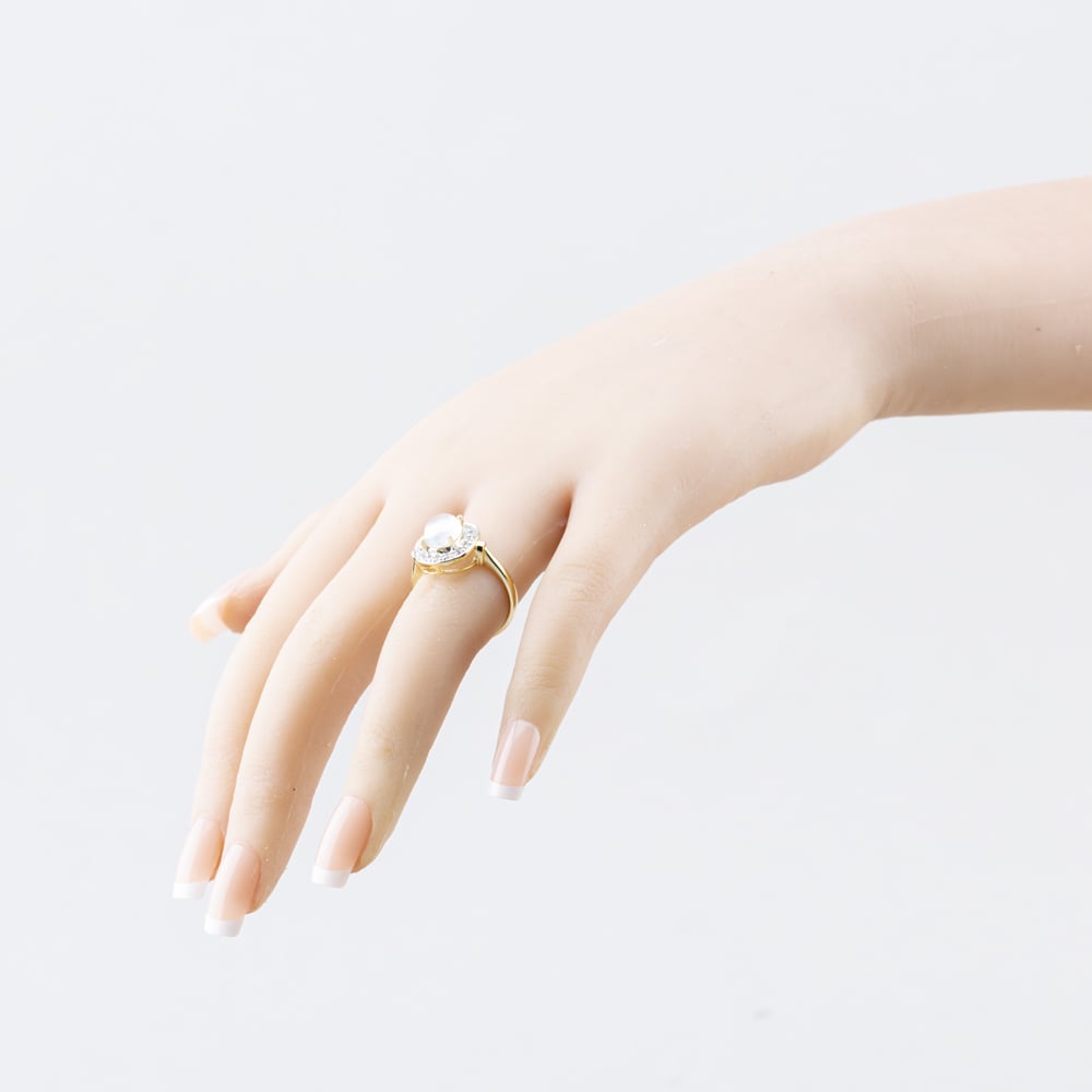 Pre-Owned 9ct Yellow Gold Moonstone & White Zircon Cluster Ring 41104358