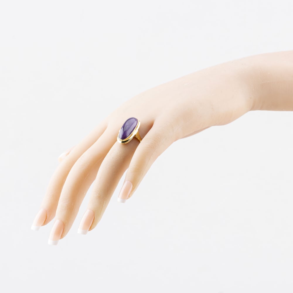 Pre-Owned Yellow Gold Amethyst Oblong Cabachon Cut Dress Ring 41104375