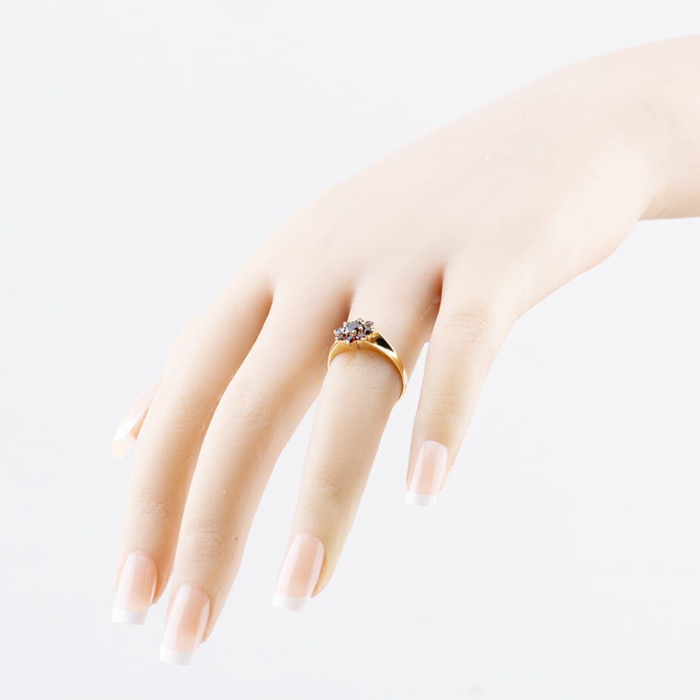Pre-Owned 9ct Yellow Gold Garnet Daisy Cluster Ring 41104493