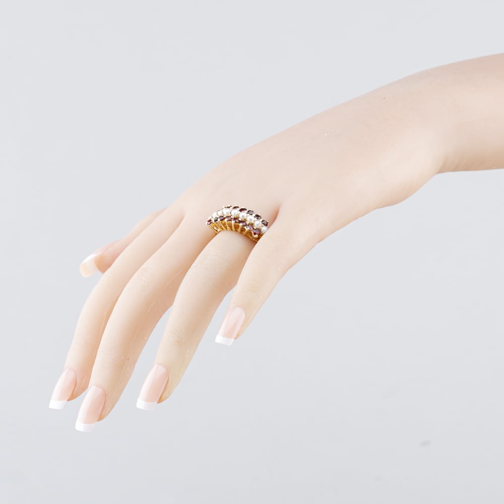 Pre-Owned 9ct Yellow Gold Cultured Pearl Three Row Dress Ring 41104502
