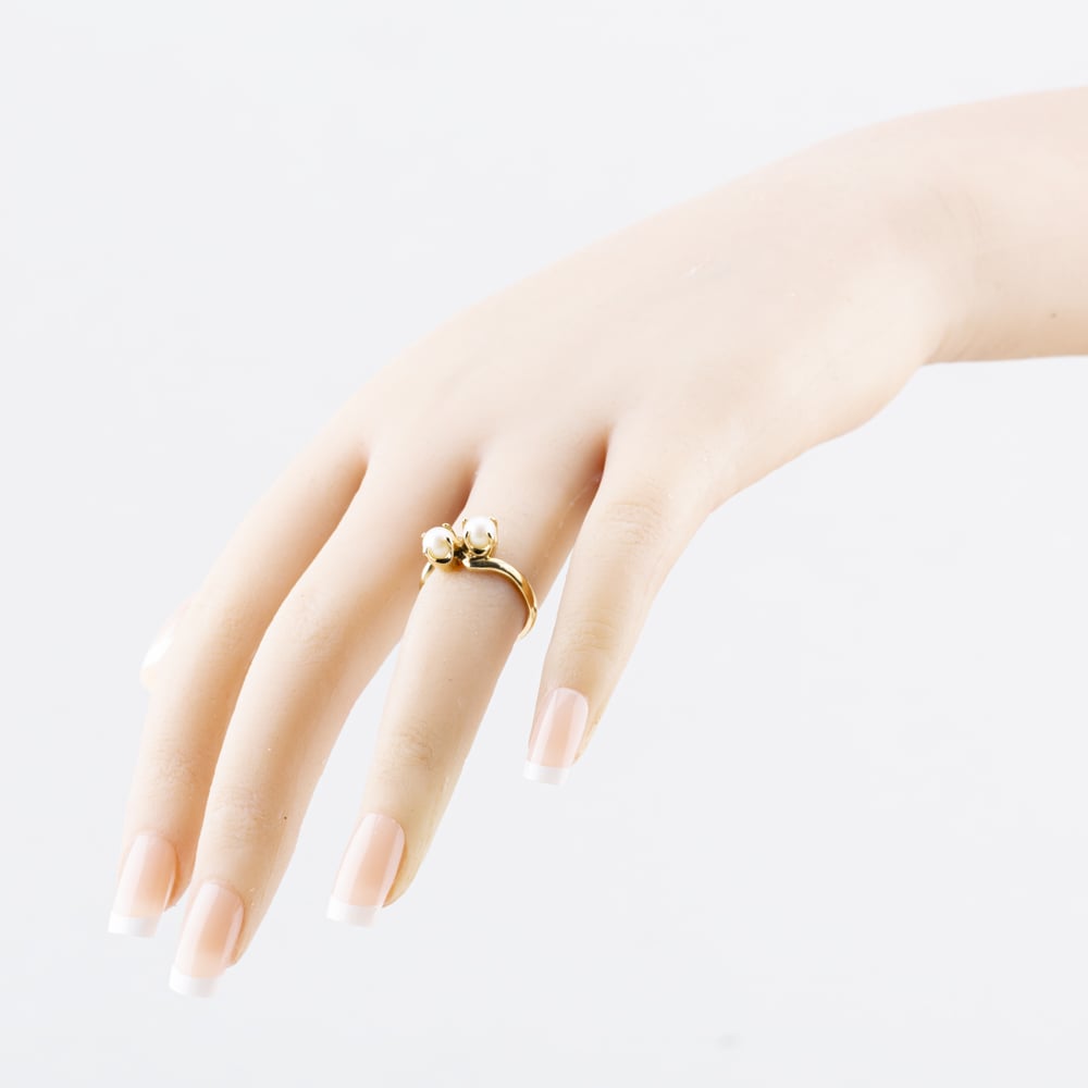 Pre-Owned Vintage Yellow Gold Cultured Pearl Twist Two Stone Ring 41104521
