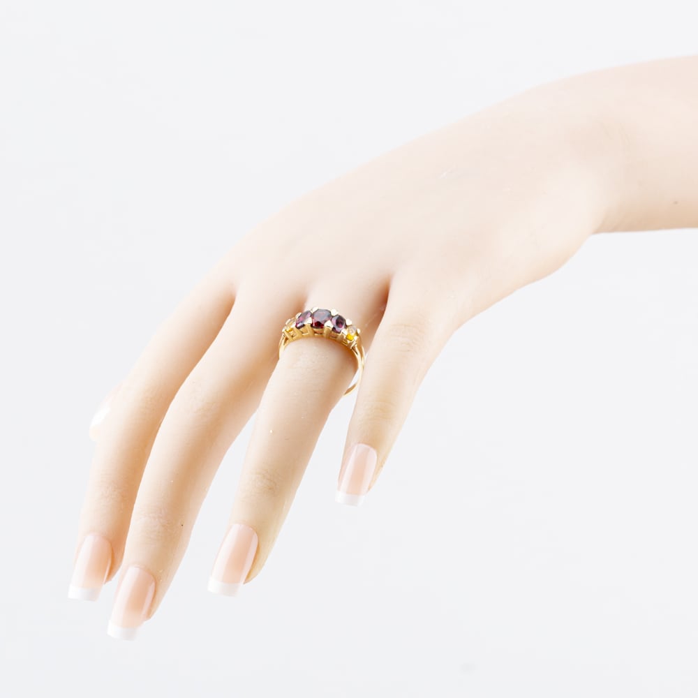 Pre-Owned 9ct Yellow Gold Pink Tourmaline & Orange Garnet Five Stone Ring 41104543