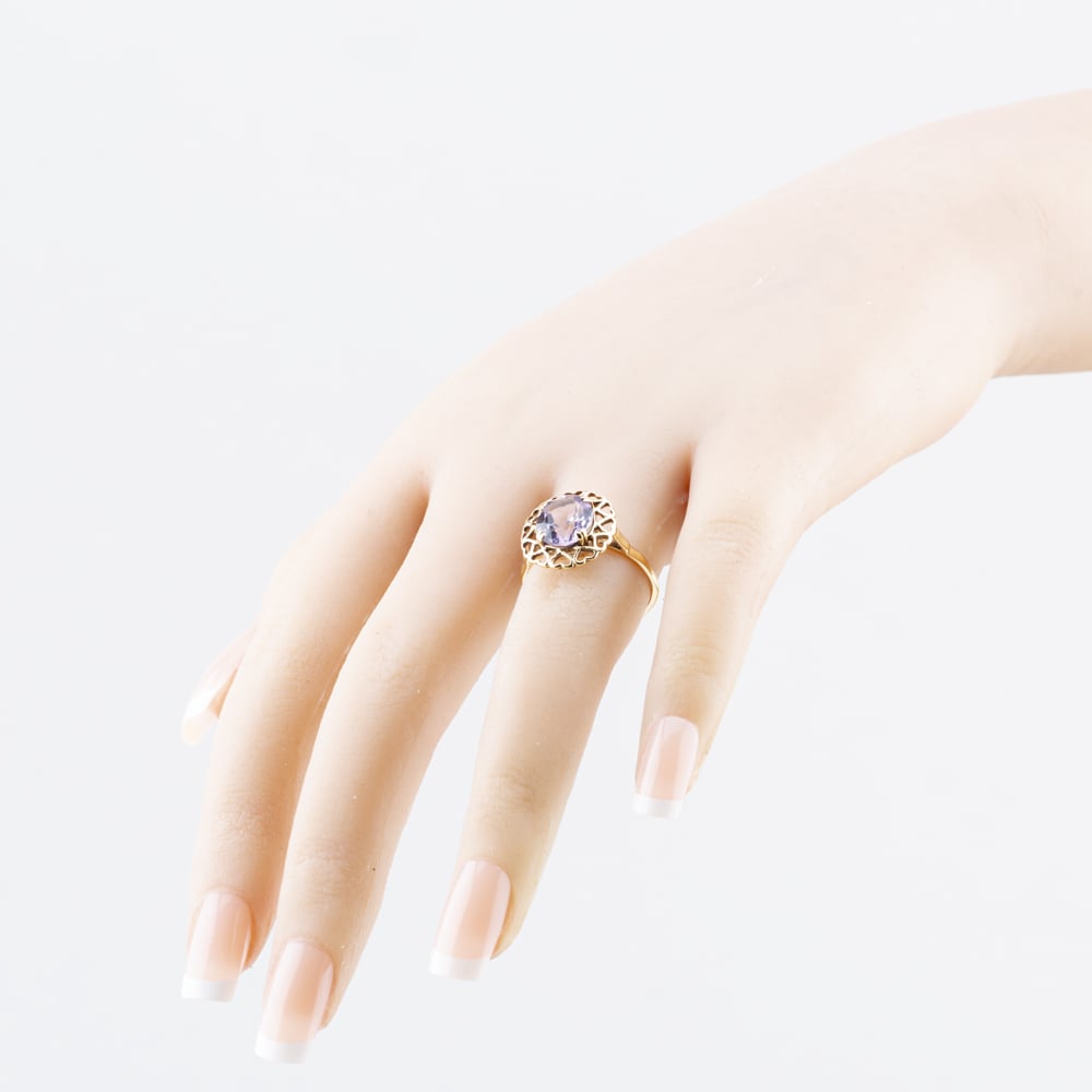Pre-Owned Vintage Yellow Gold Amethyst Oval Dress Ring 41104570