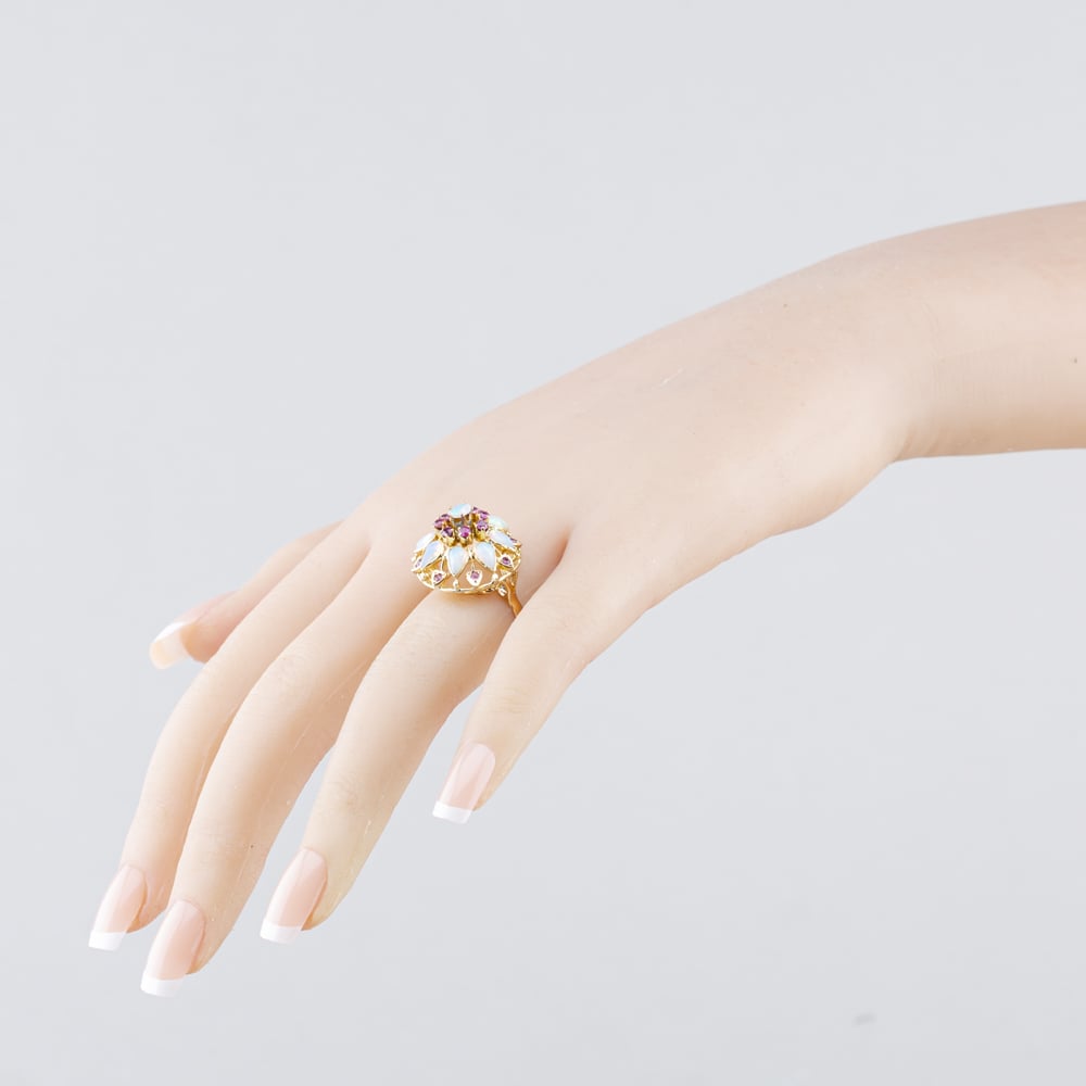 Pre-Owned Vintage Yellow Gold Opal & Ruby Flower Dress Ring 41104629