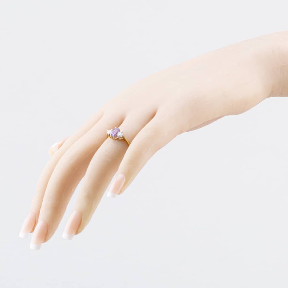 Pre-Owned 9ct Yellow Gold Amethyst & Cubic Zirconia Three Stone Ring 41104677
