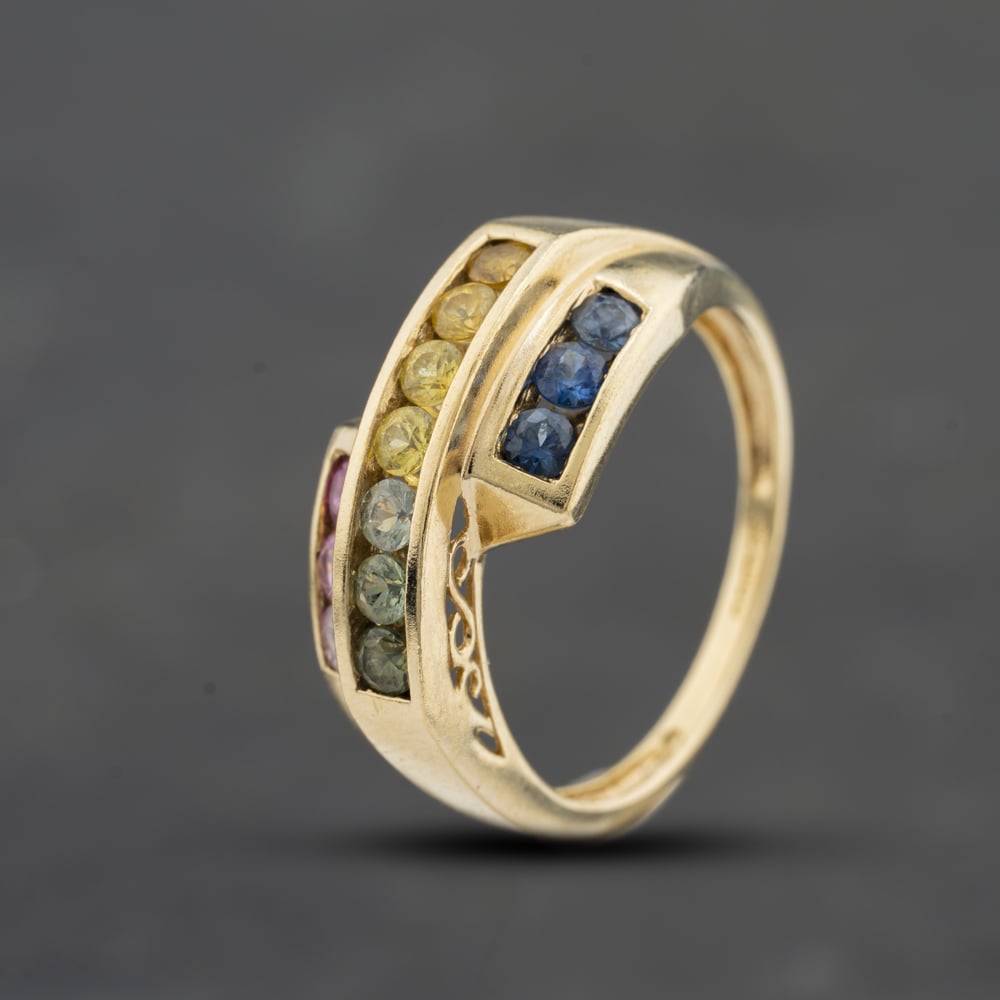 Pre-Owned 9ct Yellow Gold Multi Stone Crossover Ring 41104697