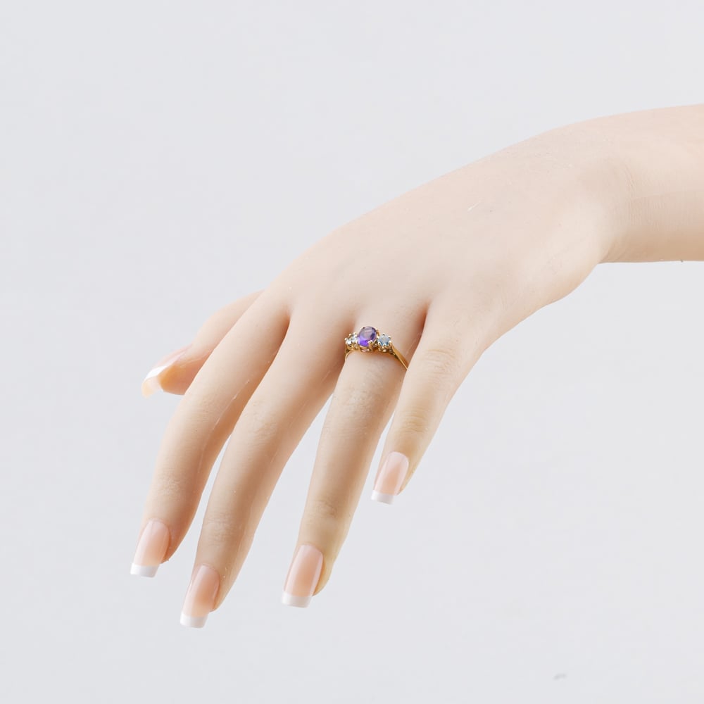 Pre-Owned 9ct Yellow Gold Amethyst & Blue Topaz Three Stone Ring 41104705