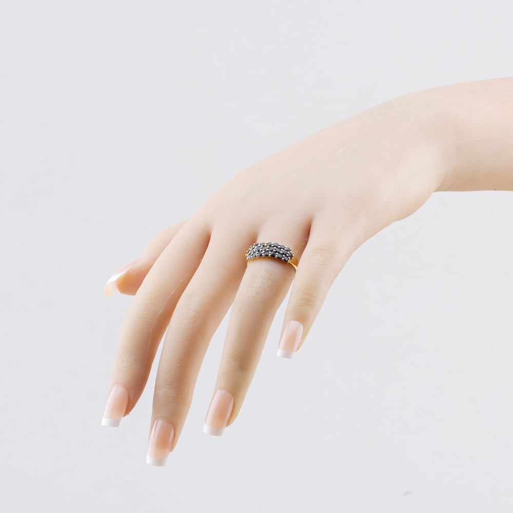 Pre-Owned 9ct Yellow Gold Sapphire Three Row Dress Ring 41104714