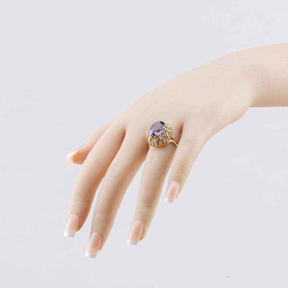 Pre-Owned 9ct Yellow Gold Amethyst Large Oval Dress Ring 41104718