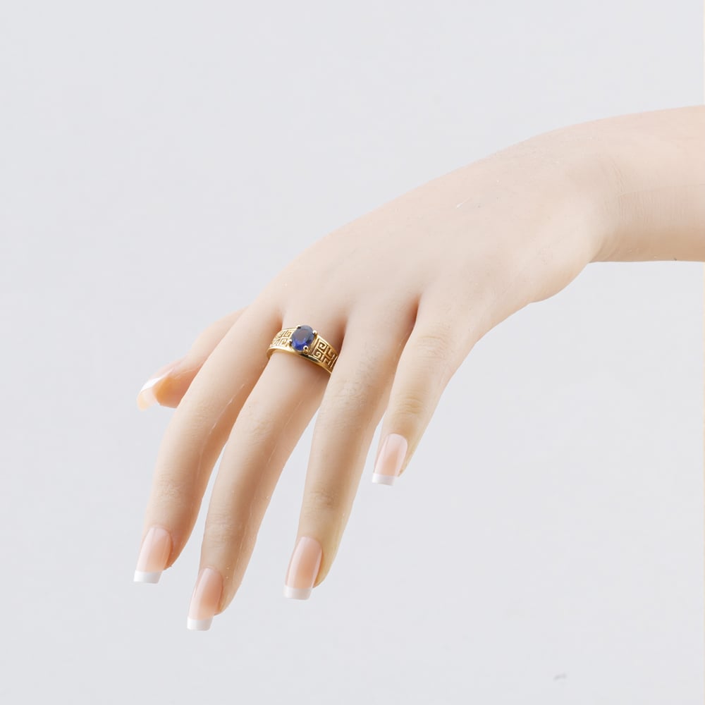 Pre-Owned 9ct Yellow Gold Lolite Greek Key Pattern Shoulders Dress Ring 41104734