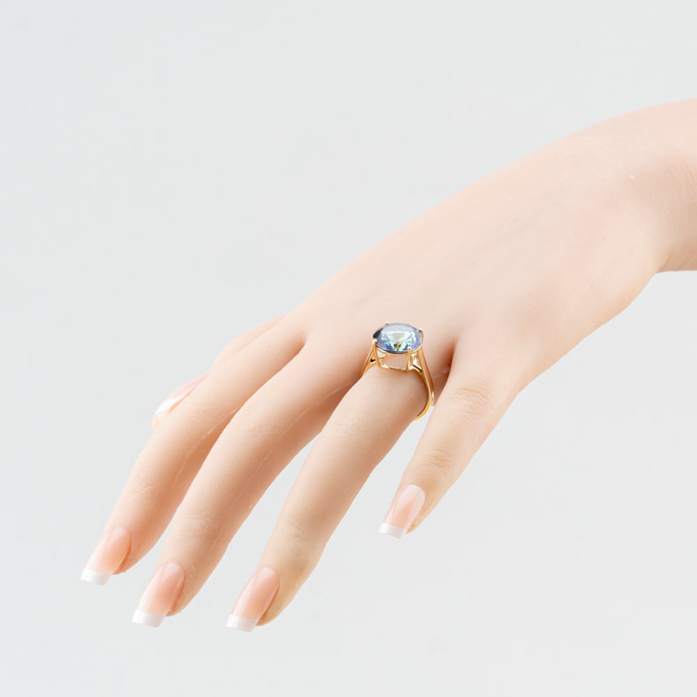 Pre-Owned 9ct Yellow Gold Colour Treated Multi Colour Topaz Large Round Single Stone Dress Ring 41104788