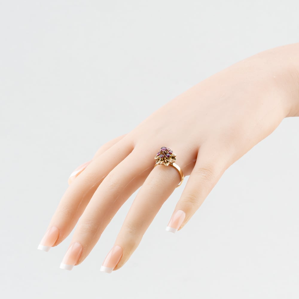 Pre-Owned Vintage Yellow Gold Ruby Flower Cluster Ring 41104791