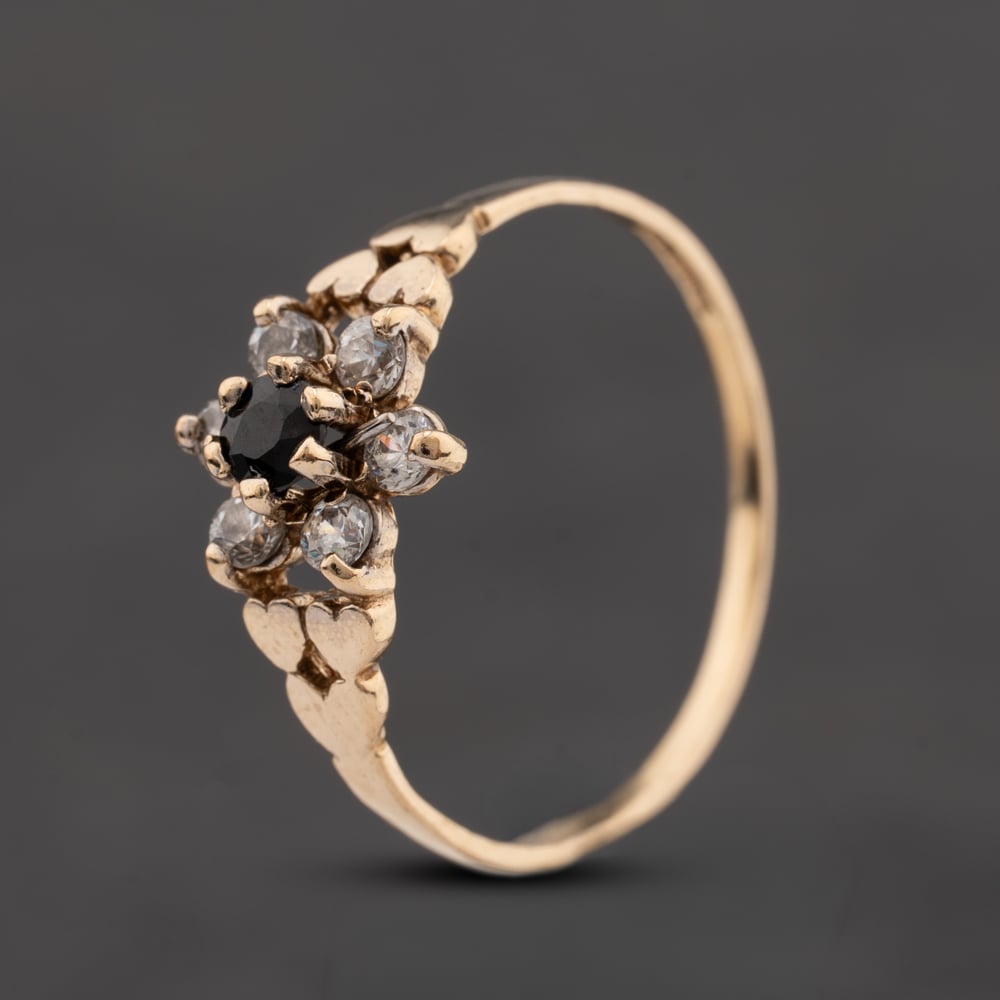 Pre-Owned 9ct Yellow Gold Sapphire &amp; Cubic Zirconia Flower Cluster Ring 41104808