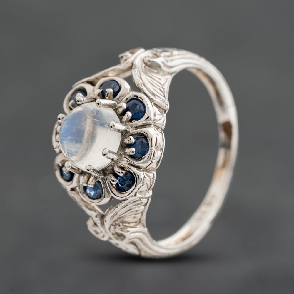 Pre-Owned 9ct White Gold Sapphire &amp; Moonstone Cluster Ring 41104817