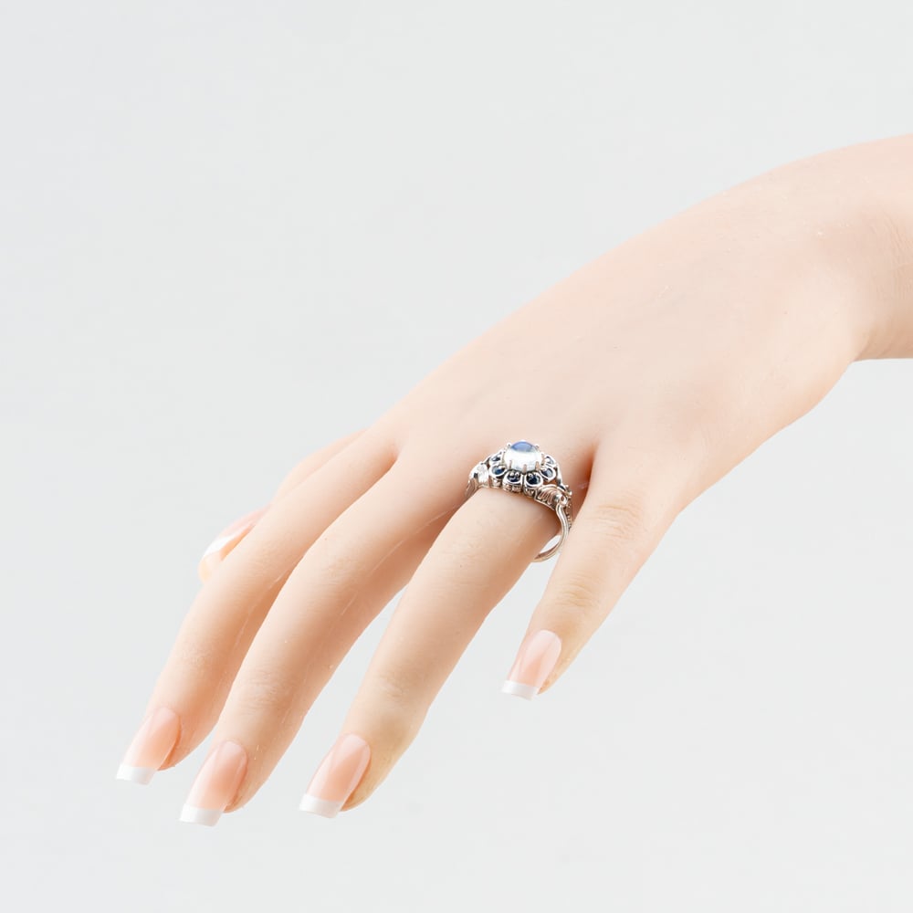 Pre-Owned 9ct White Gold Sapphire & Moonstone Cluster Ring 41104817