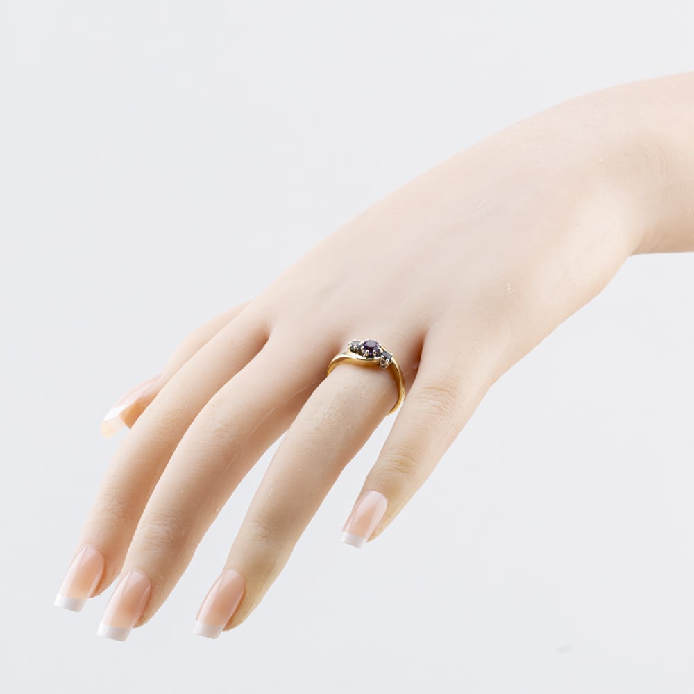 Pre-Owned 9ct Yellow Gold Blue Topaz & Amethyst Three Stone Ring 41104825