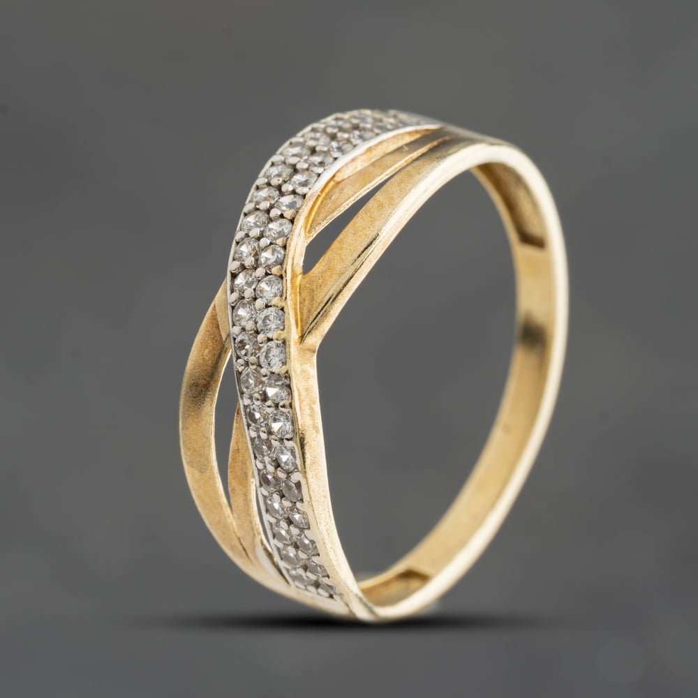 Pre-Owned 9ct Yellow Gold Cubic Zirconia Crossover Ring 41104827