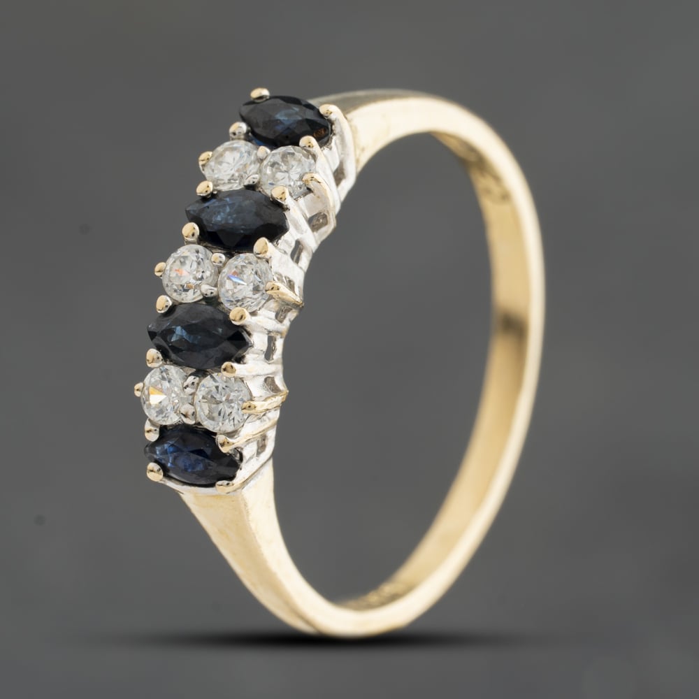 Pre-Owned 9ct Yellow Gold Sapphire &amp; Cubic Zirconia Half Eternity Ring 41104829