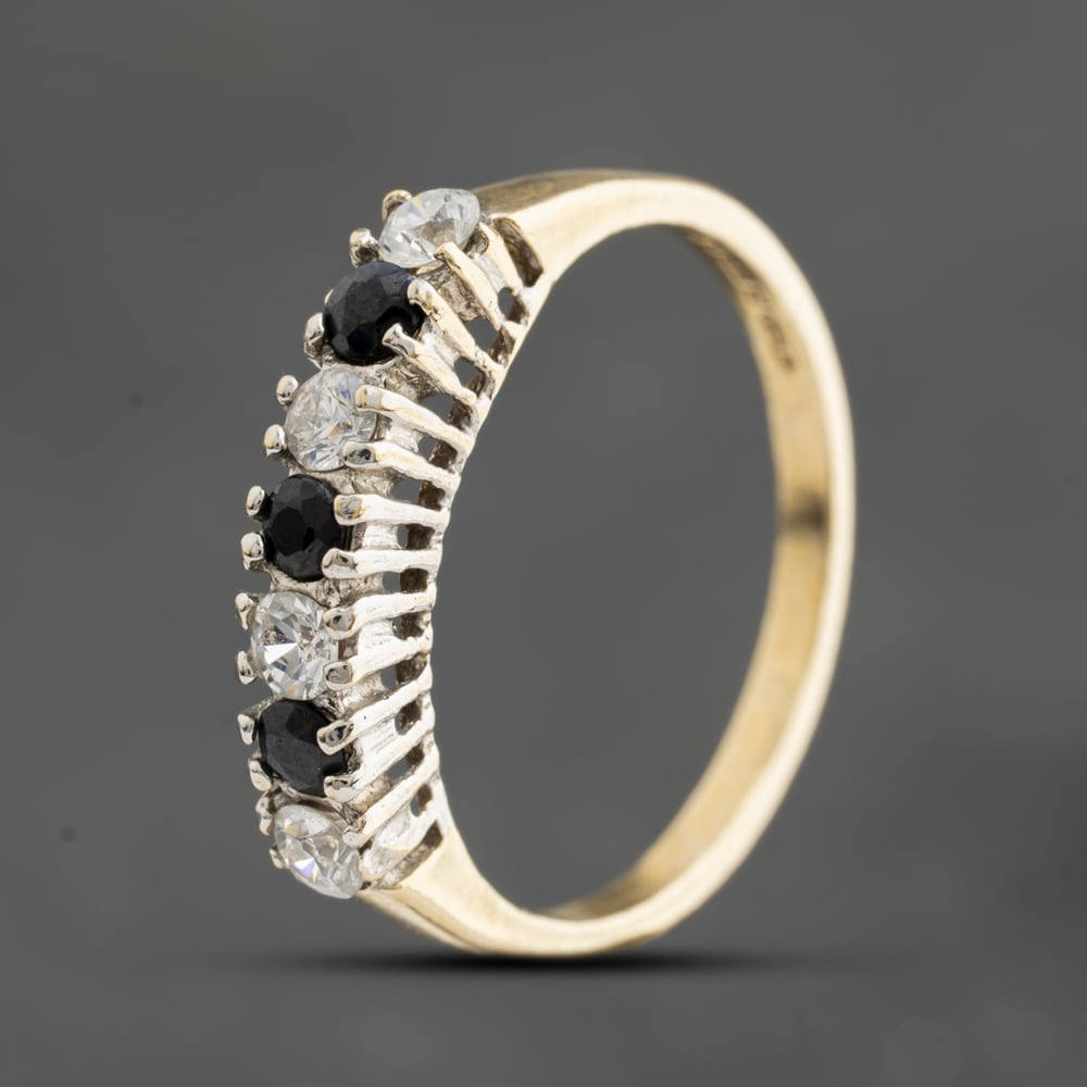Pre-Owned 9ct Yellow Gold Sapphire &amp; Cubic Zirconia Half Eternity Ring 41104830