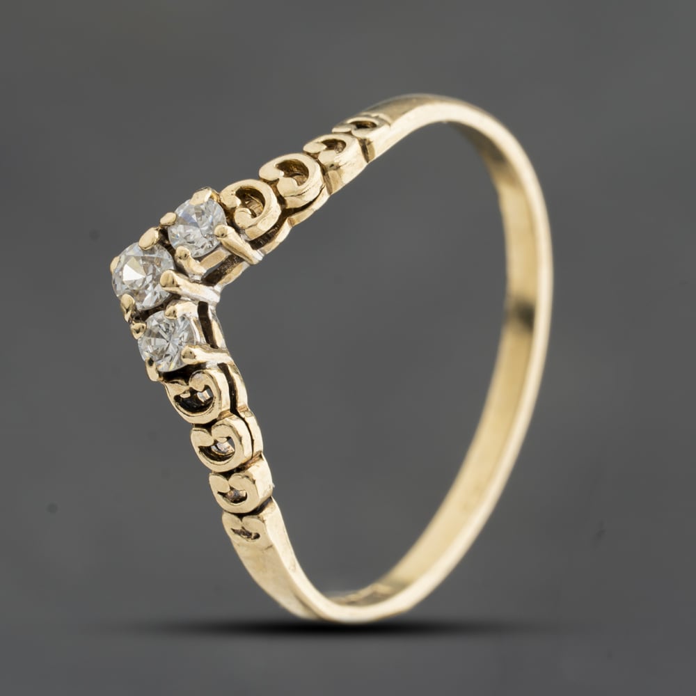 Pre-Owned 9ct Yellow Gold Cubic Zirconia Wishbone Ring 41104831