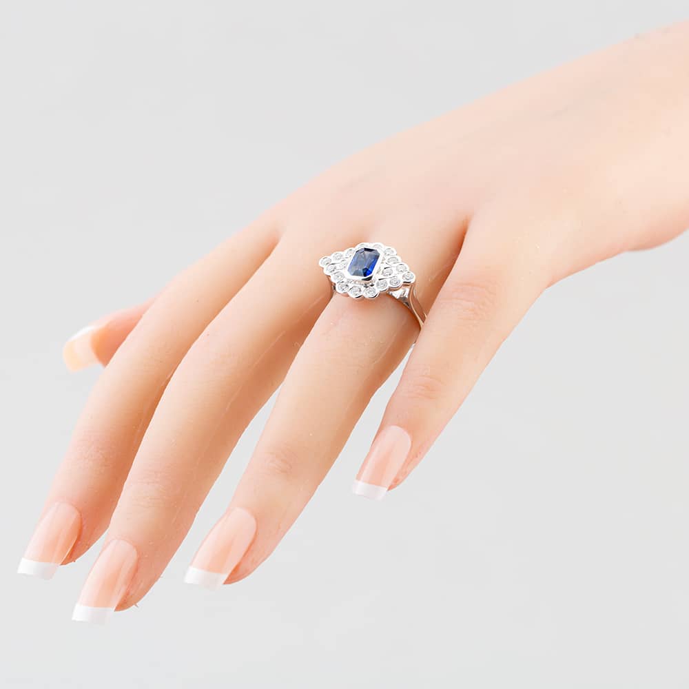 Pre-Owned 18ct White Gold 1.11ct Sapphire & 0.61ct Brilliant Cut Diamond Cluster Ring 41121026