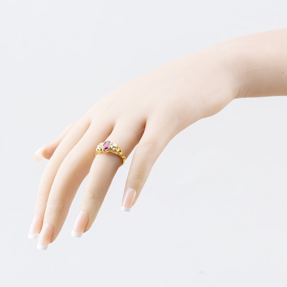 Pre-Owned Yellow Gold Ruby & Diamond Three Stone Ring 41121032