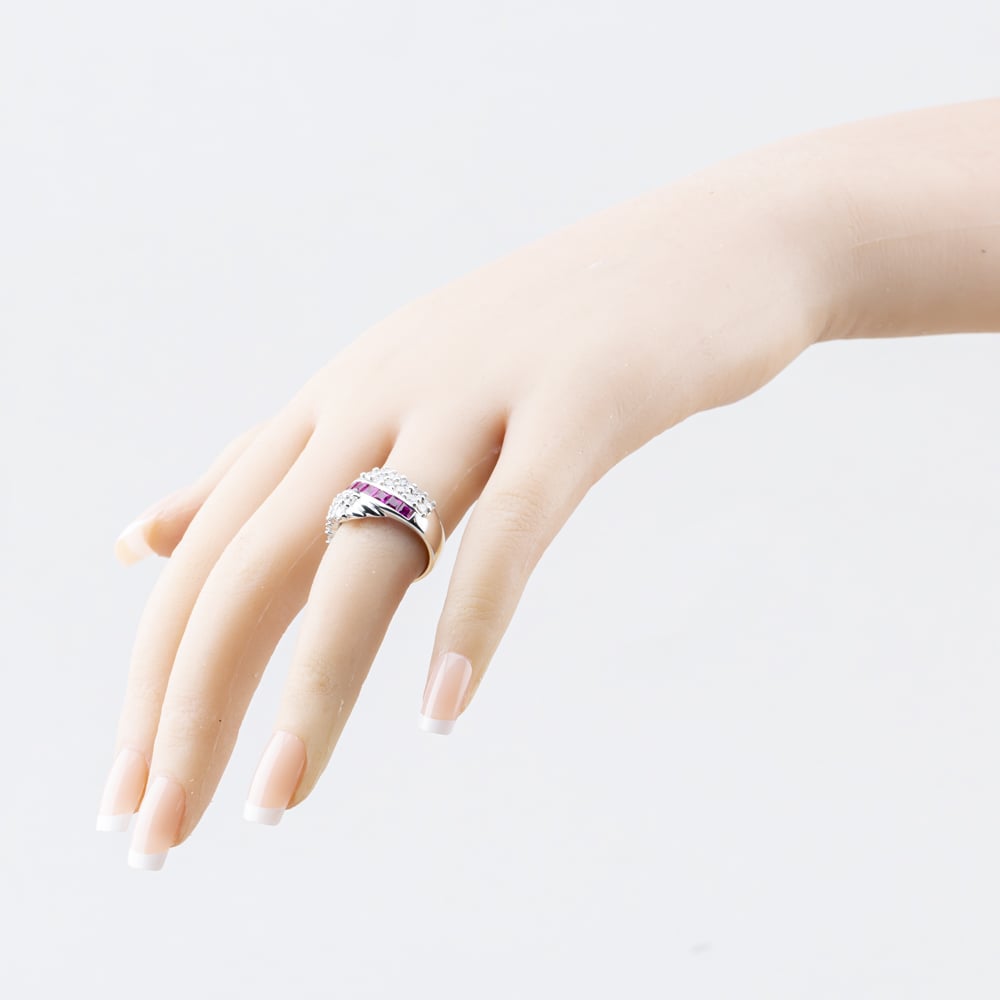 Pre-Owned 14ct White Gold Ruby & 0.88ct Brilliant Cut Diamond Dress Ring 41121035