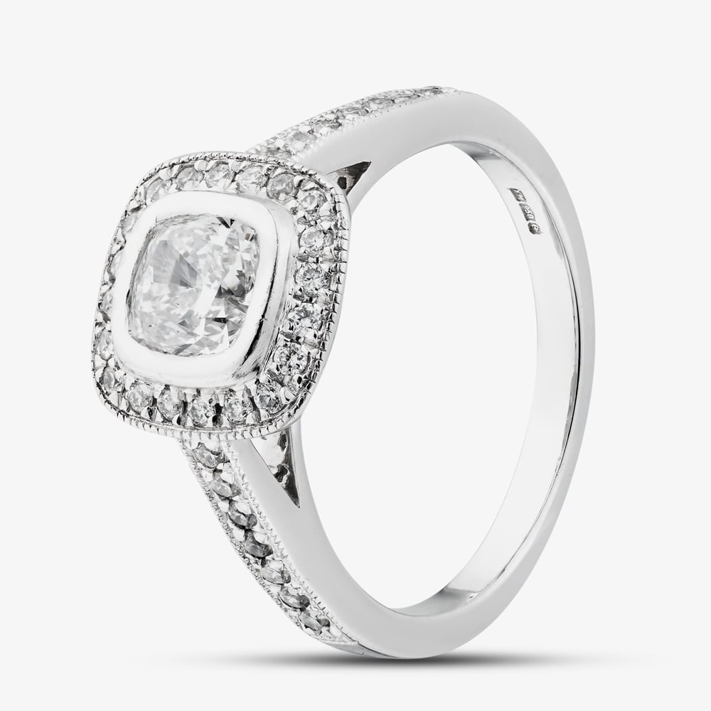 Pre-Owned Platinum Certificated 1.01ct Brilliant Cut Square Modified Diamond Halo Cluster Ring 4112599