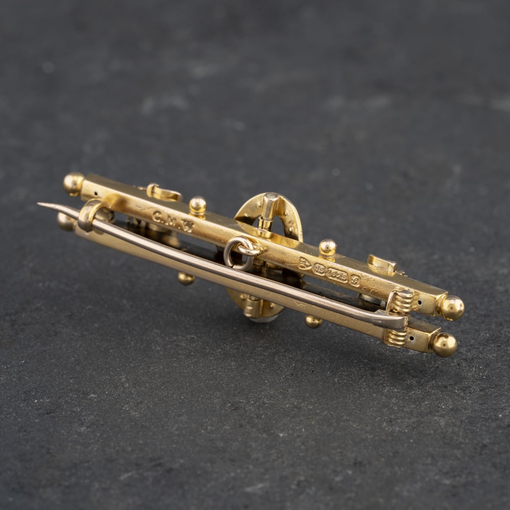 Pre-Owned Antique 9ct Yellow Gold Seed Pearl Buckle Style Bar Brooch 41131076