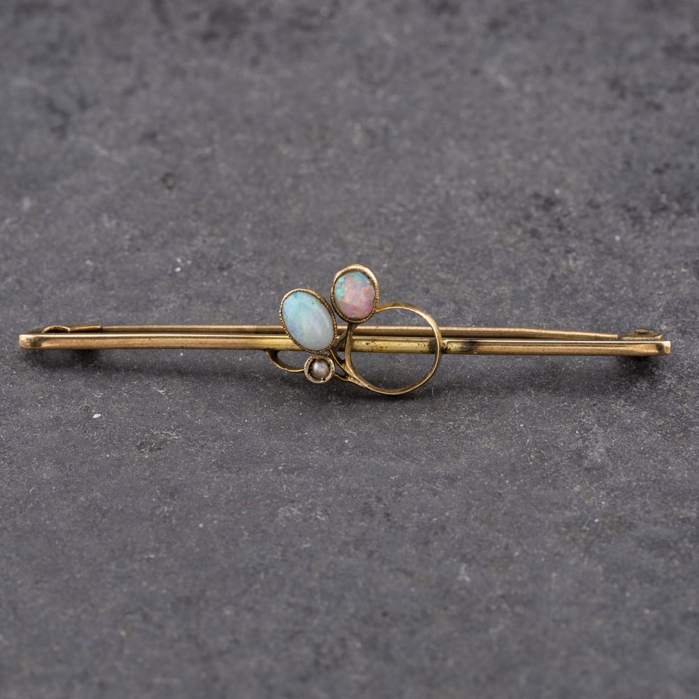 Pre-Owned Vintage Yellow Gold Opal &amp; Seed Pearl Brooch 41131160