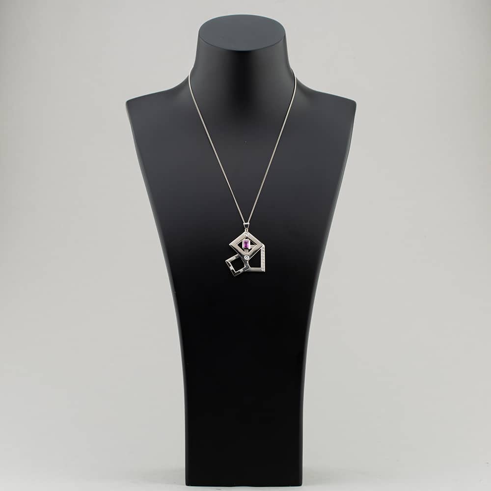 Pre-Owned 9ct White Gold Pink Sapphire & Diamond Pendant & 18 Inch Curb Chain 41141086