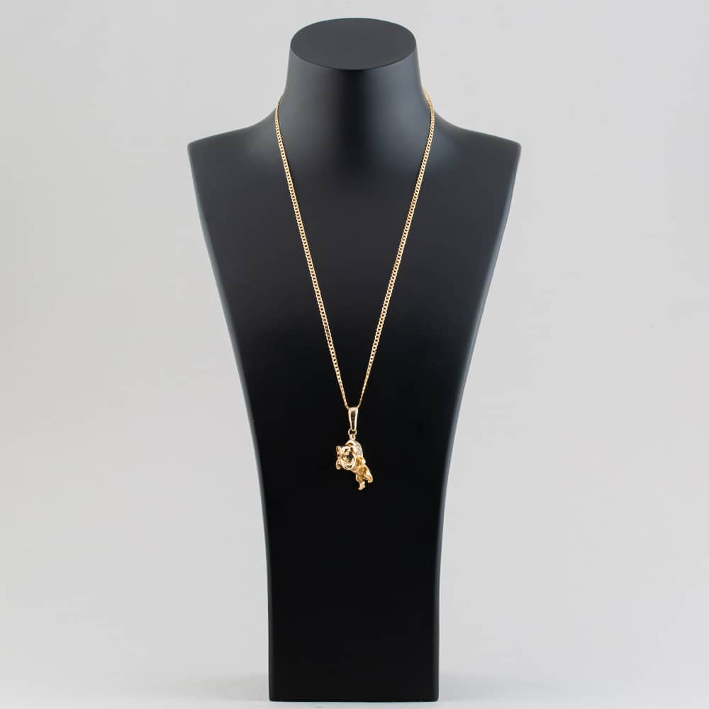 Pre-Owned 9ct Yellow Gold Cubic Zirconia Bulldog Pendant & 22 Inch Curb Chain 41141425